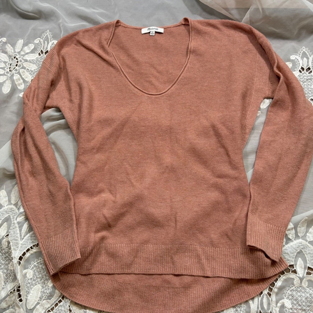 Madewell Womens XS Rose Terracotta Merino Alpaca Blend V-Neck Sweater High Low